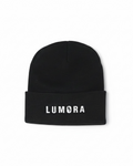 Black Lumora knit beanie with cuffed minimalist design