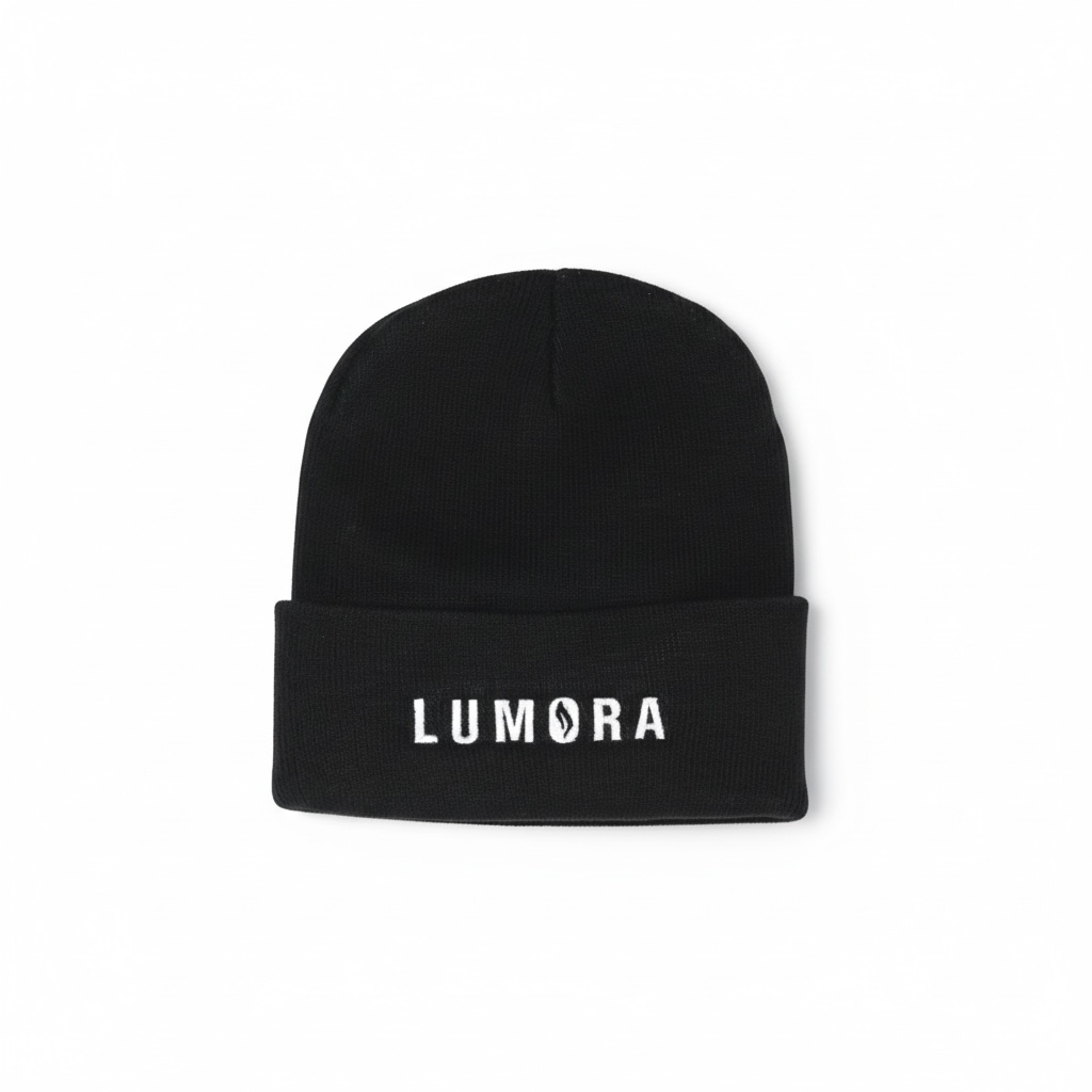 Black Lumora knit beanie with cuffed minimalist design