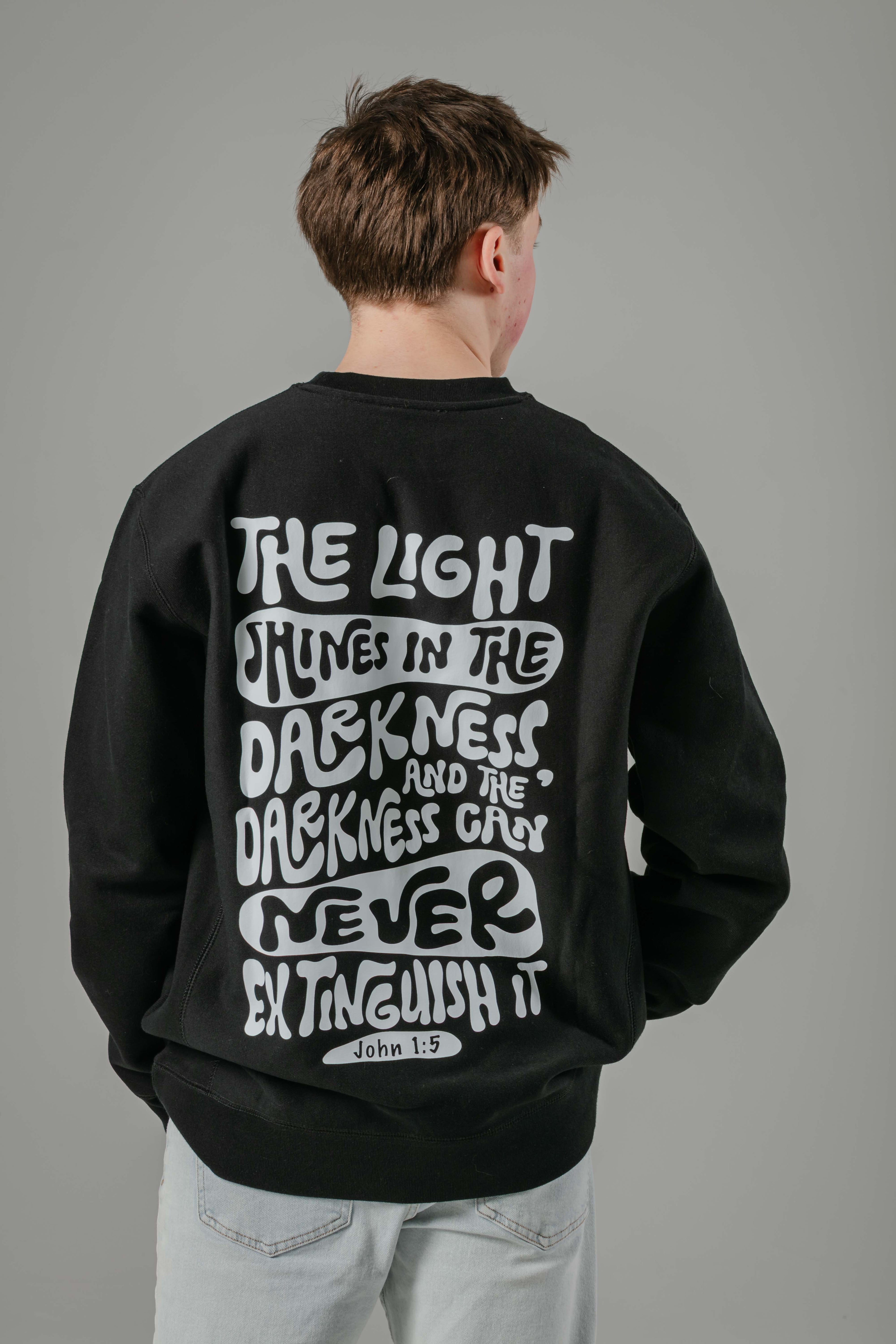 The Light Shines - Heavyweight Cross-grain Crew (Black)