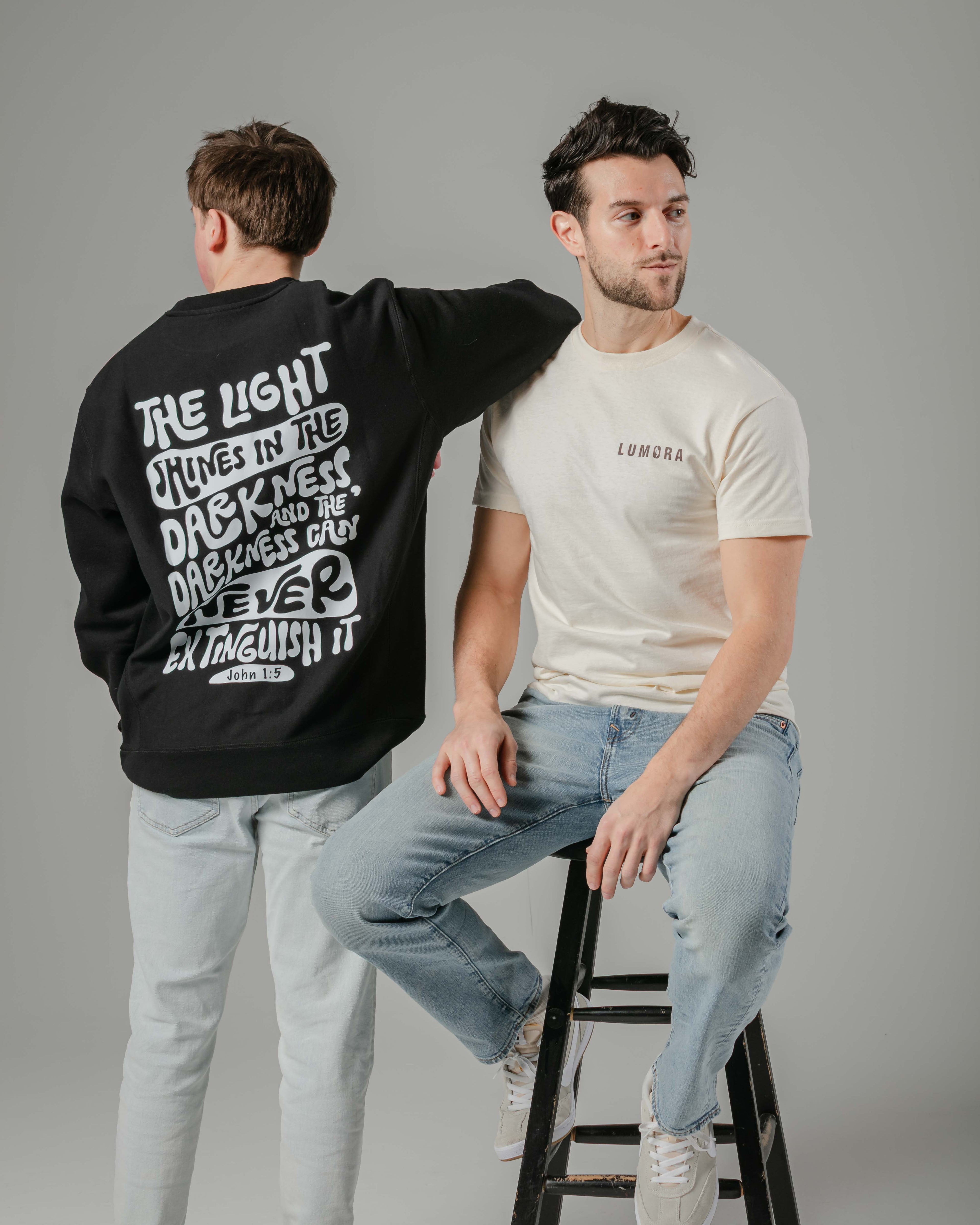 The Light Shines - Heavyweight Cross-grain Crew (Black)